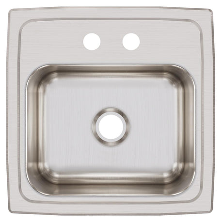 Elkay Lustertone Classic Stainless Steel 15" x 15" x 7-1/8", 2-Hole Single Bowl Drop-in Bar Sink with 2" Drain