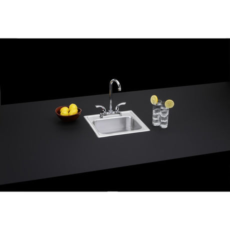 Dayton Stainless Steel 15" x 15" x 6", 2-Hole Single Bowl Drop-in Bar Sink + Faucet Kit