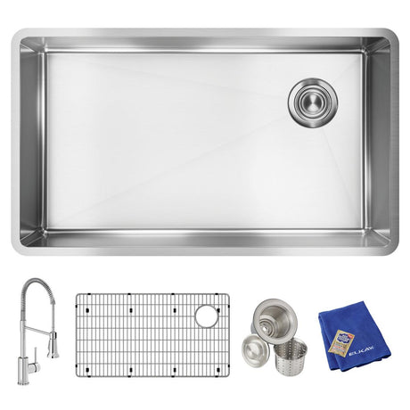 18 Gauge Stainless Steel 31-1/2 x 18-1/2 x 9, Single Bowl Undermount Sink Kit with Faucet