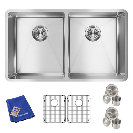 18 Gauge Stainless Steel 31.5 x 18.5 x 9 50/50 Double Bowl Undermount  Kit