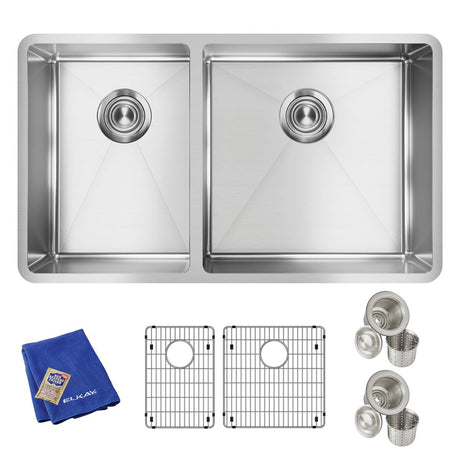 18 Gauge Stainless Steel 31.5 x 18.5 x 9 60/40 Double Bowl Undermount  Kit