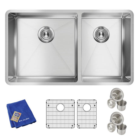 18 Gauge Stainless Steel 31.5 x 18.5 x 9 60/40 Double Bowl Undermount  Kit