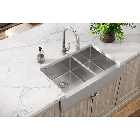 18 Gauge Stainless Steel 35.875 x 20.25 x 9 Double Bowl Farmhouse Undermount Kitchen Sink