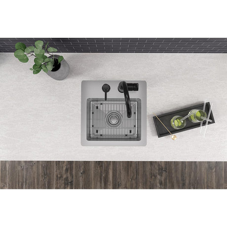 18 Gauge Stainless Steel 15 x 15 x 9 Single Bowl Dual Mount Bar/Prep Sink Kit