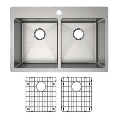 18 Gauge Stainless Steel 33 x 22 x 9 Double Bowl Dual Mount Kitchen Sink Kit