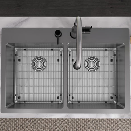 18 Gauge Stainless Steel 33 x 22 x 9 Double Bowl Dual Mount Kitchen Sink Kit