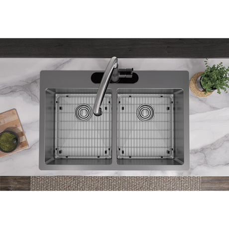 18 Gauge Stainless Steel 33 x 22 x 9 Double Bowl Dual Mount Kitchen Sink Kit