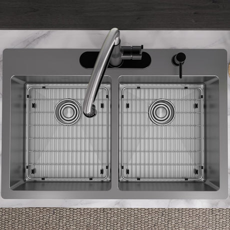 18 Gauge Stainless Steel 33 x 22 x 9 Double Bowl Dual Mount Kitchen Sink Kit