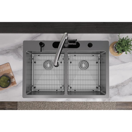 18 Gauge Stainless Steel 33 x 22 x 9 Double Bowl Dual Mount Kitchen Sink Kit