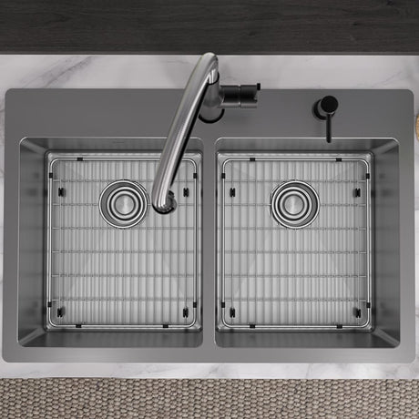 18 Gauge Stainless Steel 33 x 22 x 9 Double Bowl Dual Mount Kitchen Sink Kit