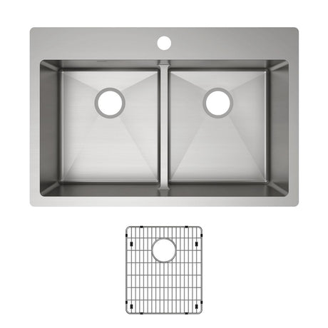 18 Gauge Stainless Steel 33 x 22 x 9 Double Bowl Dual Mount Kitchen Sink Kit