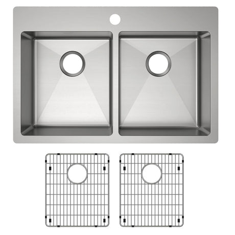 18 Gauge Stainless Steel 33 x 22 x 6 Double Bowl Dual Mount Kitchen Sink Kit