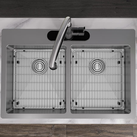 18 Gauge Stainless Steel 33 x 22 x 6 Double Bowl Dual Mount Kitchen Sink Kit