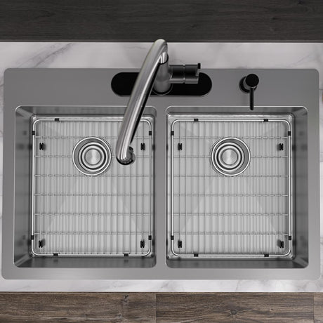 18 Gauge Stainless Steel 33 x 22 x 6 Double Bowl Dual Mount Kitchen Sink Kit