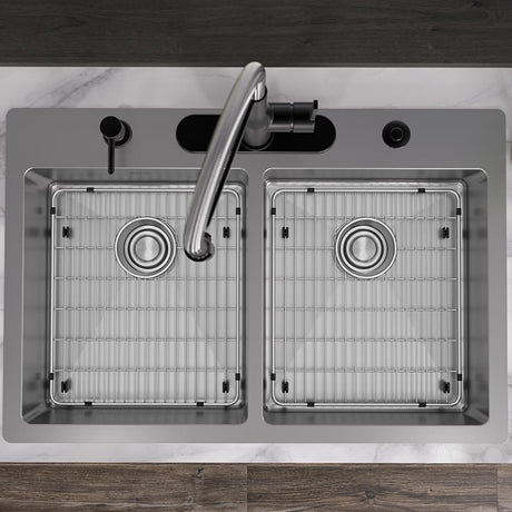 18 Gauge Stainless Steel 33 x 22 x 6 Double Bowl Dual Mount Kitchen Sink Kit