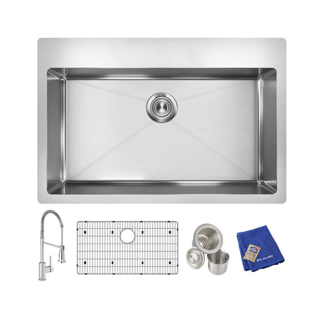18 Gauge Stainless Steel 33 x 22 x 9, 1-Hole Single Bowl Dual Mount Sink Kit with Faucet