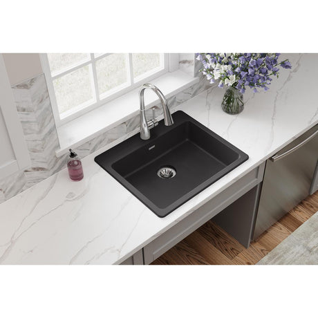 Quartz Classic 25" x 22" x 5-1/2" Single Bowl Drop-in ADA Sink with Perfect Drain® Black