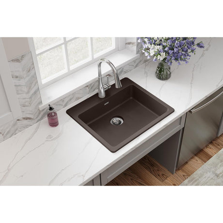 Quartz Classic 25" x 22" x 5-1/2" Single Bowl Drop-in ADA Sink with Perfect Drain® Mocha