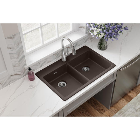 Quartz Classic 33" x 22" x 5-1/2" Double Bowl Drop-in ADA Sink with Perfect Drain® Mocha