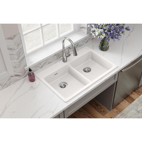 Quartz Classic 33" x 22" x 5-1/2" Double Bowl Drop-in ADA Sink with Perfect Drain® White