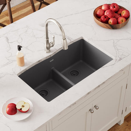 Quartz Classic 33" x 19" x 10" Equal Double Bowl Undermount Sink with Aqua Divide Dusk Gray