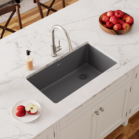 Quartz Classic 33" x 18-3/4" x 9-1/2" Single Bowl Undermount Sink Dusk Gray