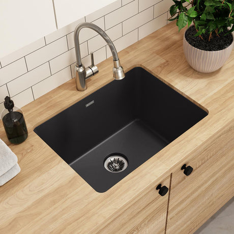 Quartz Classic 25" x 18-1/2" x 11-13/16" Undermount Laundry Sink with Perfect Drain® Black