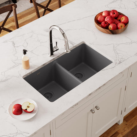 Quartz Classic 33" x 18-1/2" x 9-1/2" Equal Double Bowl Undermount Sink Dusk Gray