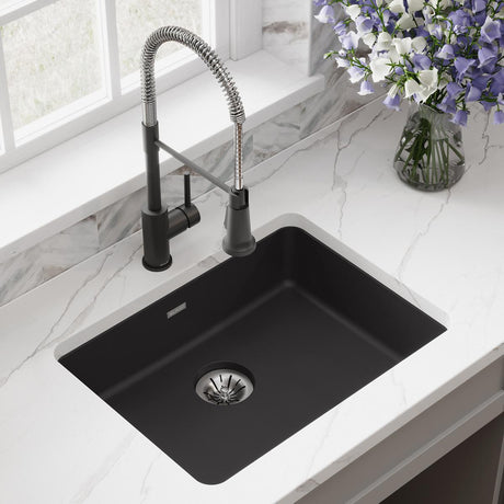 Quartz Classic 25" x 18-1/2" x 5-1/2" Single Bowl Undermount ADA Sink with Perfect Drain® Black