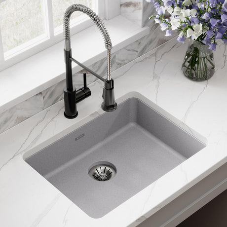Quartz Classic 25" x 18-1/2" x 5-1/2" Single Bowl Undermount ADA Sink with Perfect Drain® Greystone