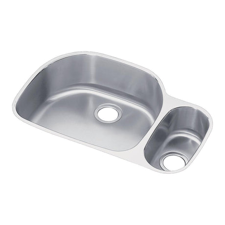 Elkay Lustertone Classic Stainless Steel 31-1/2" x 21-1/8" x 10", Offset 70/30 Double Bowl Undermount Sink Kit