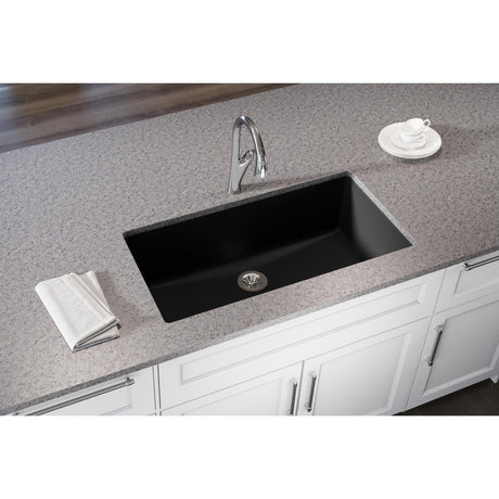 Quartz Luxe 35-7/8" x 19" x 9" Single Bowl Undermount Kitchen Sink with Perfect Drain® Caviar