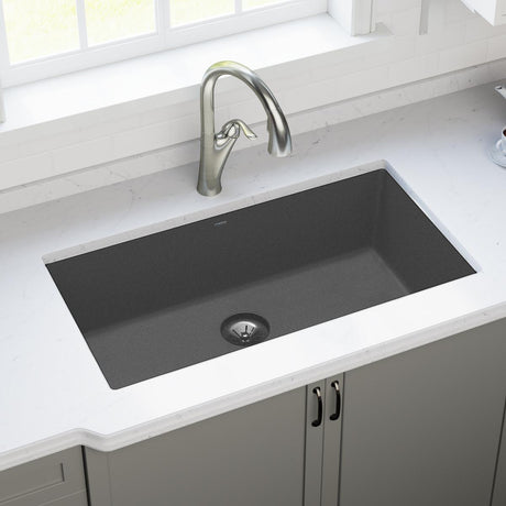 Quartz Luxe 35-7/8" x 19" x 9" Single Bowl Undermount Kitchen Sink with Perfect Drain® Charcoal