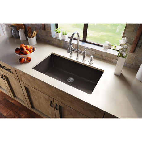 Quartz Luxe 35-7/8" x 19" x 9" Single Bowl Undermount Kitchen Sink with Perfect Drain® Chestnut