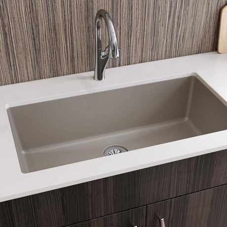 Quartz Luxe 35-7/8" x 19" x 9" Single Bowl Undermount Kitchen Sink with Perfect Drain® Silvermist