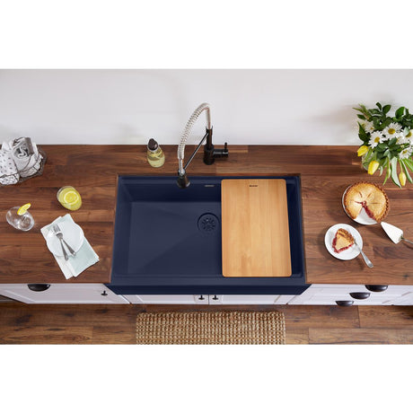 Quartz Luxe 35-7/8 x 21-9/16 x 9" Single Bowl 10" Apron Farmhouse Workstation Sink with Perfect Drain® Jubilee