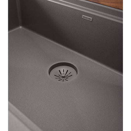 Quartz Luxe 35-7/8 x 21-9/16 x 9" Single Bowl 10" Apron Farmhouse Workstation Sink with Perfect Drain® Silvermist