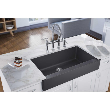 Quartz Luxe 35-7/8" x 20-15/16" x 9" Single Bowl Farmhouse Sink with Perfect Drain® Charcoal