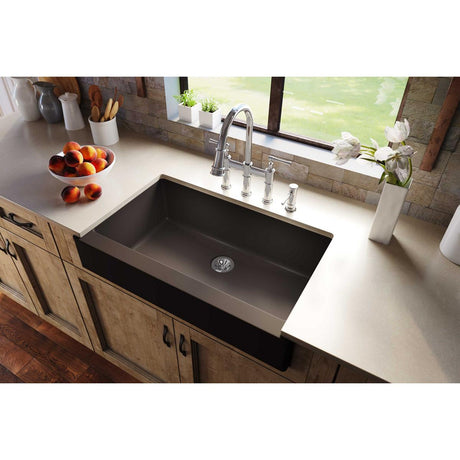 Quartz Luxe 35-7/8" x 20-15/16" x 9" Single Bowl Farmhouse Sink with Perfect Drain® Chestnut