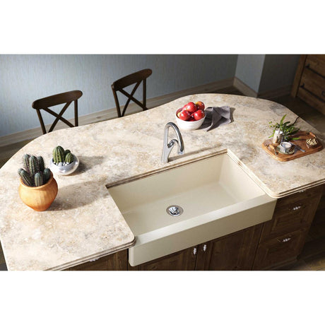 Quartz Luxe 35-7/8" x 20-15/16" x 9" Single Bowl Farmhouse Sink with Perfect Drain® Parchment