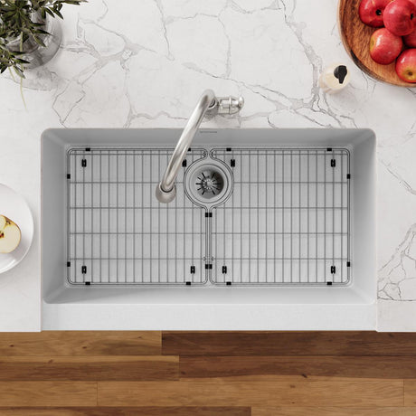 Quartz Luxe 35-7/8" x 20-15/16" x 9" Single Bowl Farmhouse Sink with Perfect Drain® Ricotta