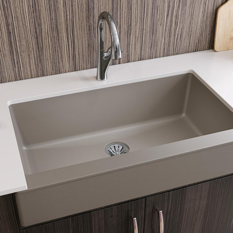 Quartz Luxe 35-7/8" x 20-15/16" x 9" Single Bowl Farmhouse Sink with Perfect Drain® Silvermist