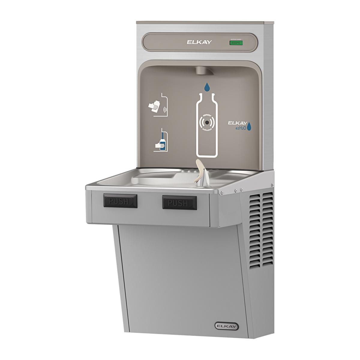 Elkay ezH2O Bottle Filling Station with Mechanically Activated, Bi-Level ADA Cooler Filtered Refrigerated Light Gray