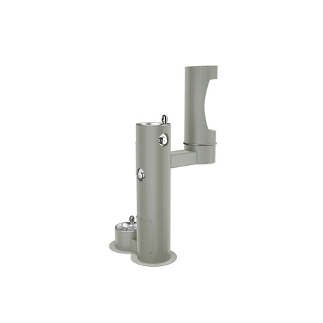 Elkay Outdoor ezH2O Lower Bottle Filling Station Bi-Level, Pedestal with Pet Station Non-Filtered Non-Refrigerated Gray
