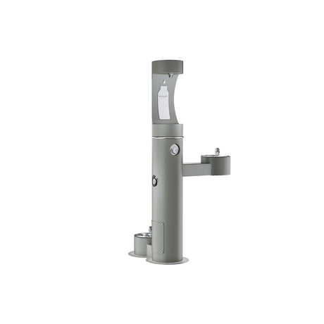 Elkay Outdoor ezH2O Upper Bottle Filling Station Bi-Level, Pedestal with Pet Station Non-Filtered Non-Refrigerated Gray