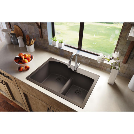Elkay Polymer 3-1/2" Disposer Flange with Removable Basket Strainer and Rubber Stopper Chestnut