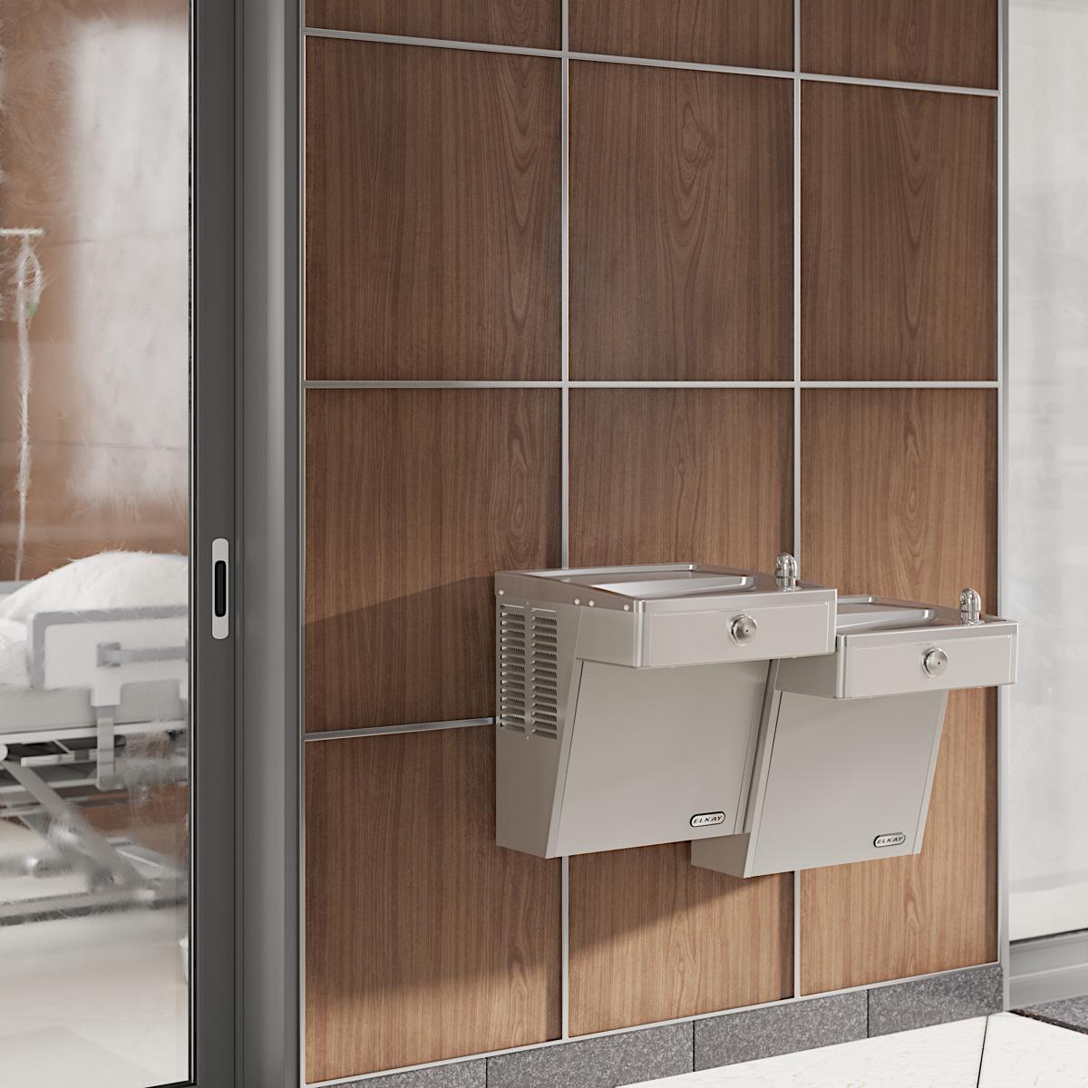 Elkay Cooler Wall Mount Bi-Level ADA Frost Resistant, Vandal-Resistant Non-Filtered Non-Refrigerated Stainless