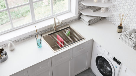 Maris Dual Mount 25-in x 22-in Granite Dual Mount Single Bowl Laundry Sink in Champagne