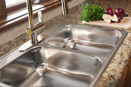 Reginox 31.25-in LR x 20.5-in FB x 7-in DP Drop In Double Bowl 3-Hole Stainless Steel Kitchen Sink