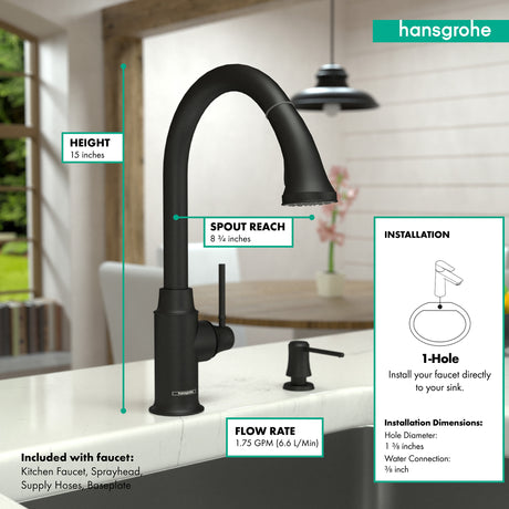 Talis C HighArc Kitchen Faucet, 2-Spray Pull-Down, 1.75 GPM in Matte Black
